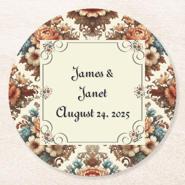 Extravagante Buttercreme Floral Anpassbarer Unters Runder Pappuntersetzer (Vorderseite)