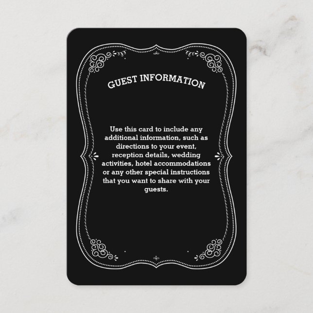 Extravagante Chalkboard Vintage Wedding Gästebuch Begleitkarte (Vorderseite)