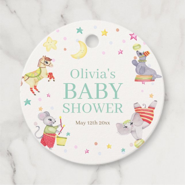 Extravagante Circus Karneval Animals Kinderdusche Geschenkanhänger (Vorderseite)