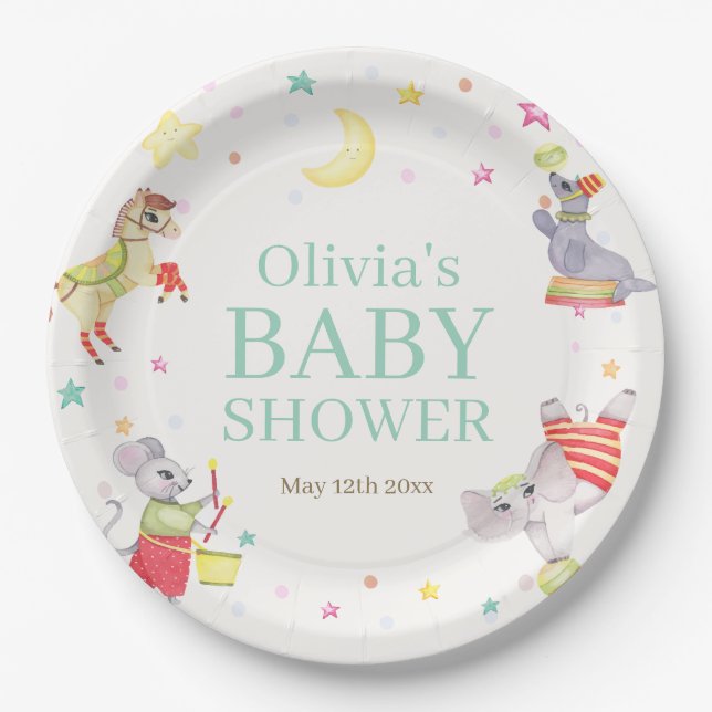 Extravagante Circus Karneval Animals Kinderdusche Pappteller (Vorderseite)