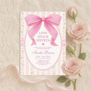 Extravagante Coquette Sweet 16 Pink Bow Geburtstag Einladung