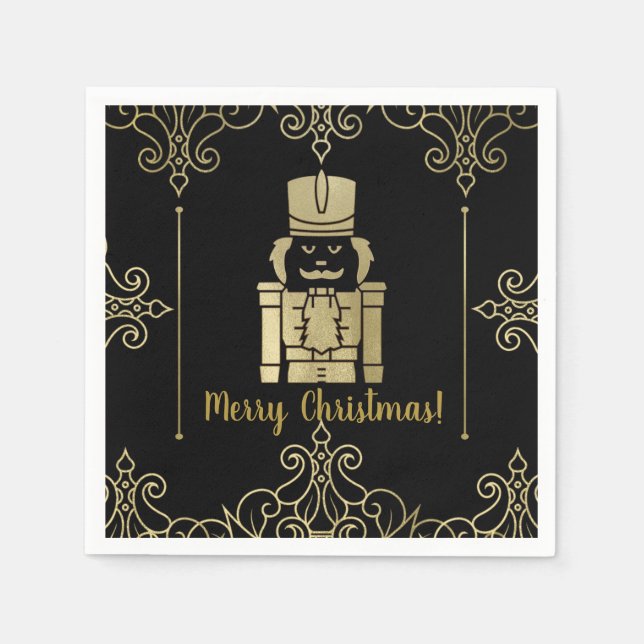 Extravagante Elegante Gold Black Nutcracker Urlaub Serviette (Vorderseite)