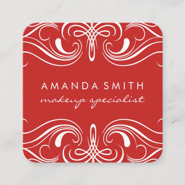 Extravagante Elemente Rot Quadratische Visitenkarte (Vorderseite)