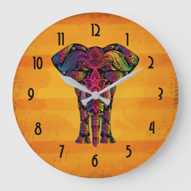 Extravagante Elephant Illustration - dekoratives M Große Wanduhr (Vorderseite)