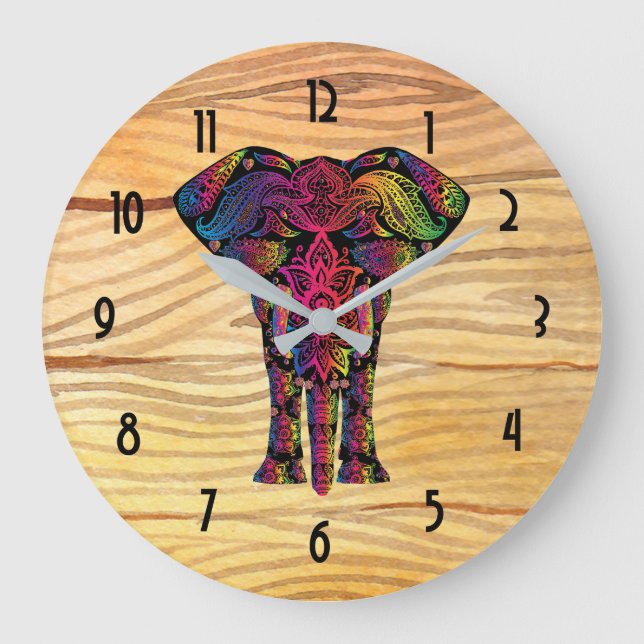 Extravagante Elephant Illustration - dekoratives M Große Wanduhr (Vorderseite)