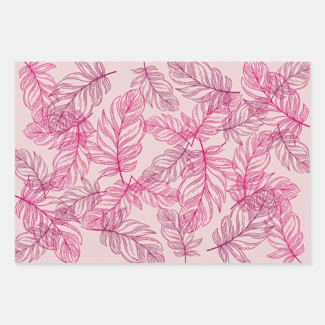 Extravagante Federn Modernes Wrapping Paper, rosa Geschenkpapier Set (Vorderseite)