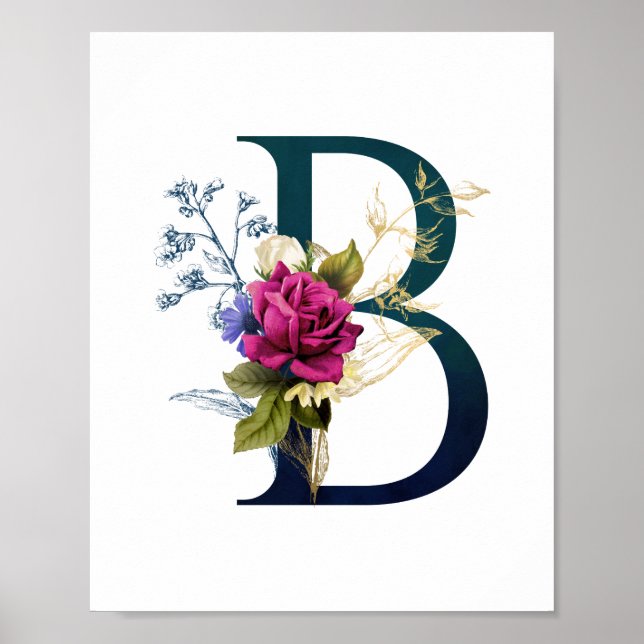 Extravagante florale Monogramm Letter B Poster (Vorne)