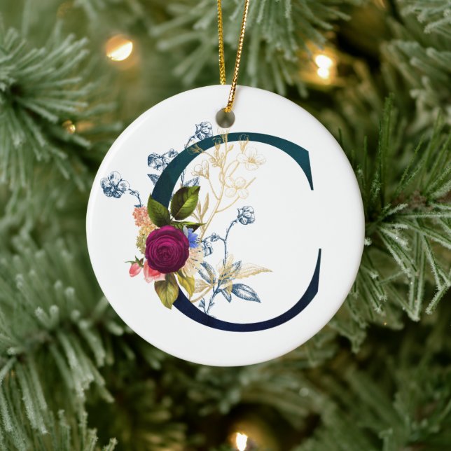 Extravagante florale Monogramm Letter C Keramik Ornament (Baum)