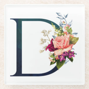 Extravagante florale Monogramm Letter D Glasuntersetzer