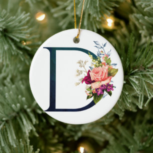 Extravagante florale Monogramm Letter D Keramik Ornament