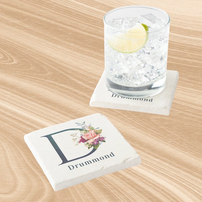 Extravagante florale Monogramm Letter D Steinuntersetzer (Von Creator hochgeladen)