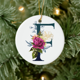 Extravagante florale Monogramm Letter F Keramik Ornament