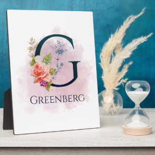 Extravagante florale Monogramm Letter G Aquarellfa Fotoplatte