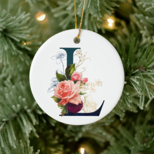 Extravagante florale Monogramm Letter L Personalis Keramik Ornament