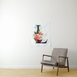 Extravagante florale Monogramm Letter L Wandteppich