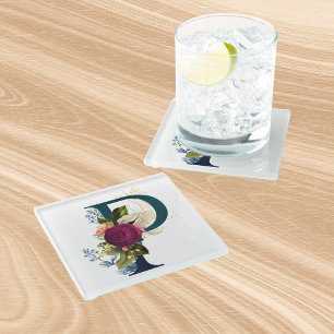 Extravagante florale Monogramm Letter P Glasuntersetzer