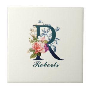Extravagante florale Monogramm Letter R Fliese