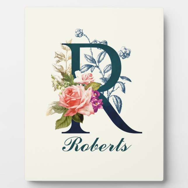 Extravagante florale Monogramm Letter R Fotoplatte (Vorderseite)