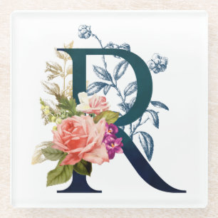 Extravagante florale Monogramm Letter R Glasuntersetzer