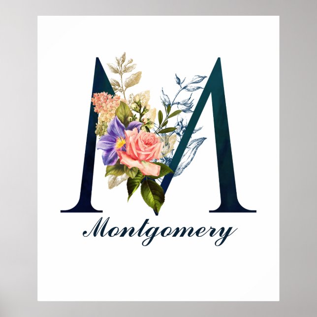 Extravagante florale Monogramm Poster (Vorne)
