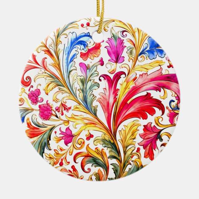Extravagante florentinische Design Wasserfarben-Bl Keramik Ornament (Vorne)