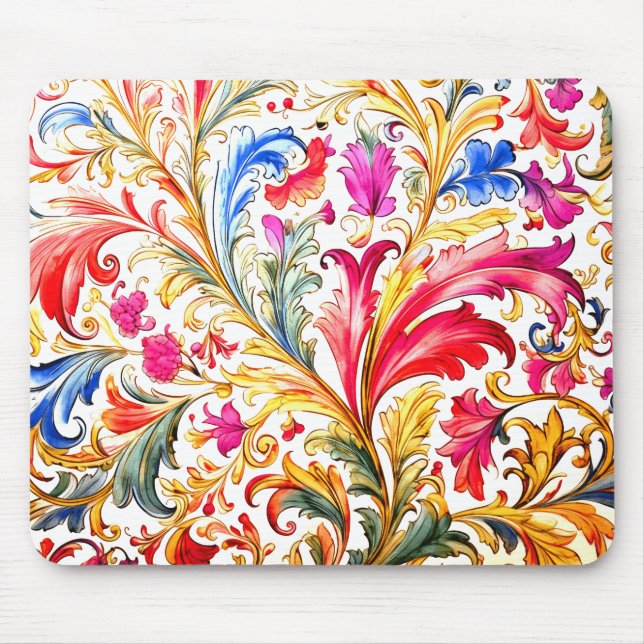 Extravagante florentinische Design Wasserfarben-Bl Mousepad (Vorne)