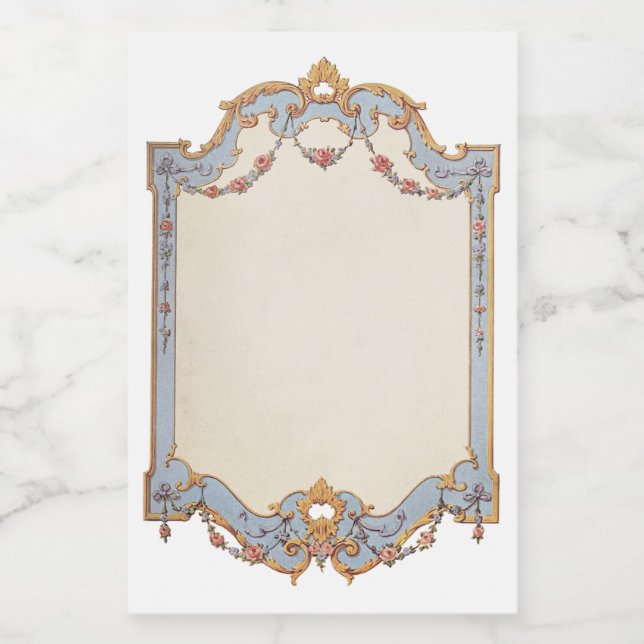 Extravagante Französisch Vintage Frame Blue Gold S Lebensmitteletikett (Einzelnes Label)