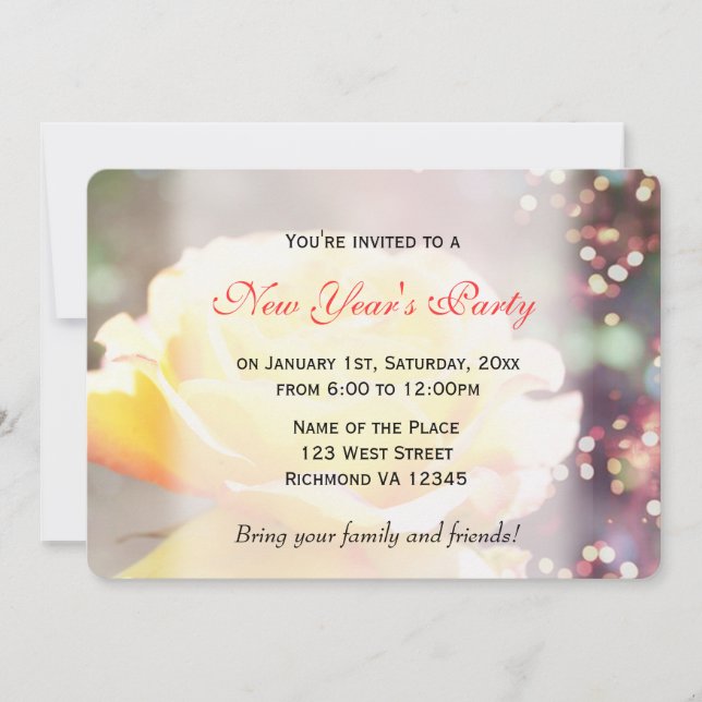 Extravagante gelbe Rosenblüte Blume Neujahr Party Einladung (Vorderseite)