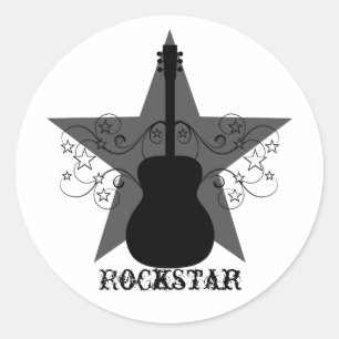 Extravagante Gitarren-Star-Wirbel Sticker, Schwarz Runder Aufkleber