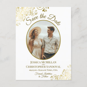 Extravagante Gold Frills Wedding Save the Date Ova Ankündigungspostkarte