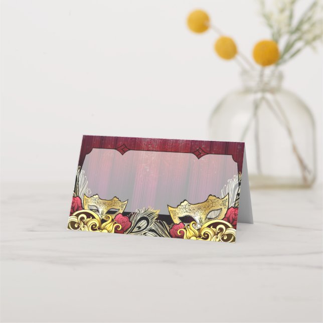 Extravagante Gold Masquerade Namenskarte Platzkarte (Vorderseite)