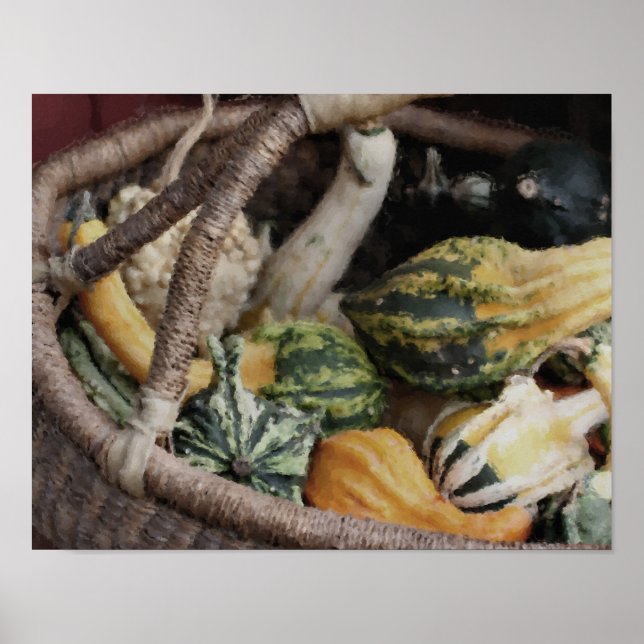 Extravagante Gourds im Korbgeflecht Foto Poster (Vorne)