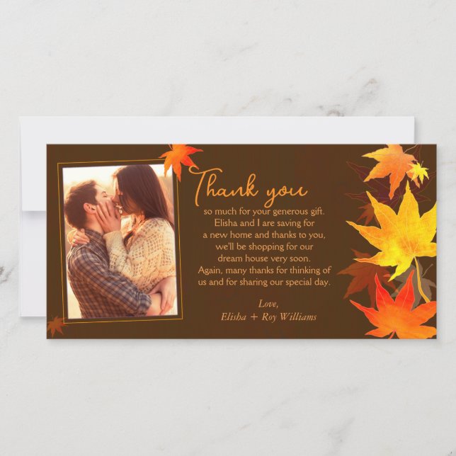 Extravagante Herbstmaple Hochzeit Danke Fotokarte (Vorderseite)