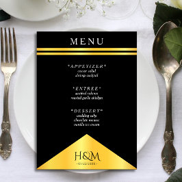 Extravagante Hochzeitsempfehlung mit Black & Gold  Menükarte