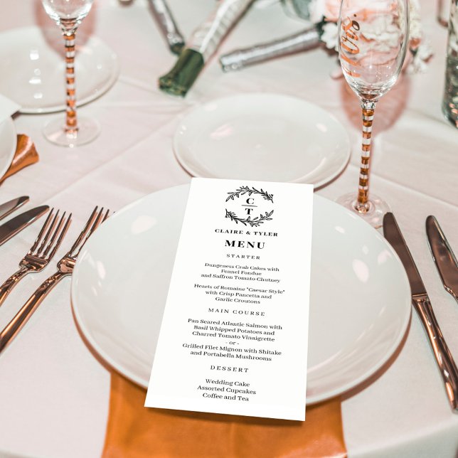 Extravagante Initials EDITABLE COLOR Wedding Menu  Programm (Fancy Initials Wedding Menu in White (Can be personalized to any color combination))