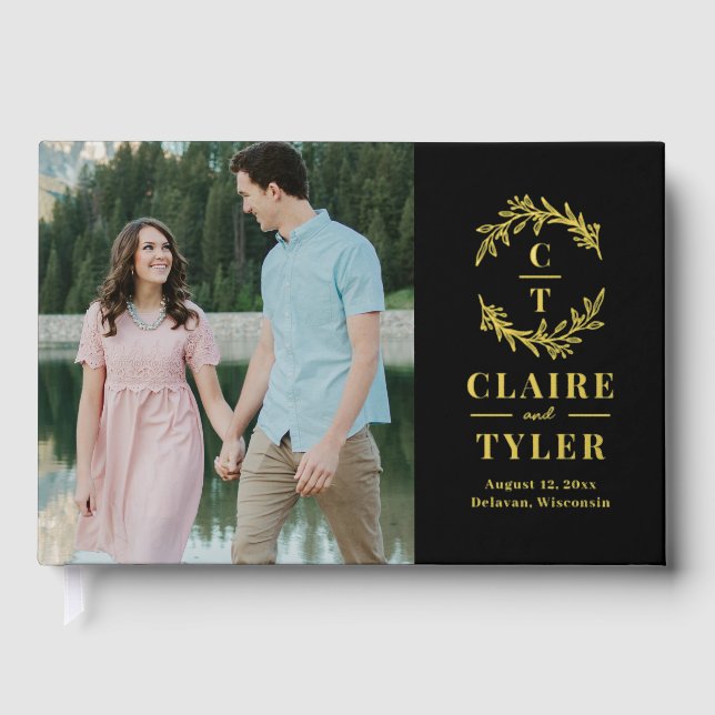 Extravagante Initials Foil Wedding Gästebuch (Vorderseite)