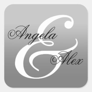 Extravagante Kalligrafie Ampersand Gray Ombre Wedd Quadratischer Aufkleber