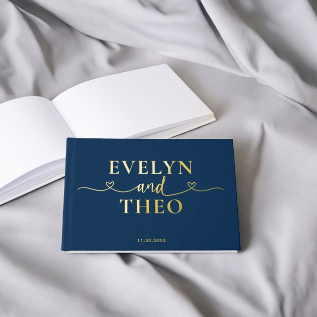 Extravagante Kalligrafie Herz Navy Blue Gästebuch (Von Creator hochgeladen)