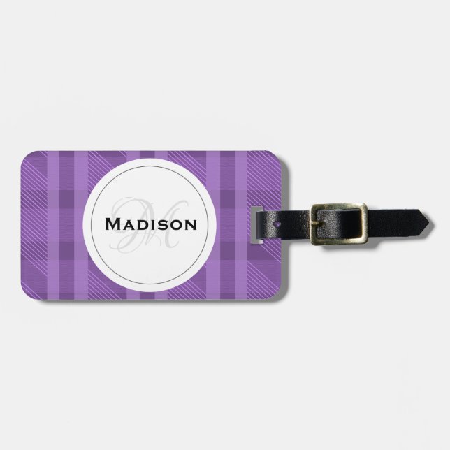Extravagante Karierte Violette Flannel Gepäckmarke Gepäckanhänger (Vorderseite horizontal)