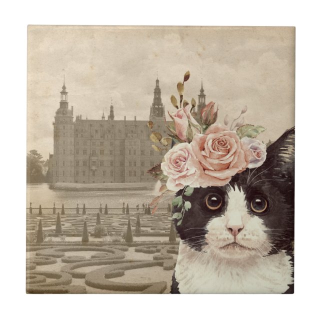 Extravagante Katze & Burg Fliese (Vorderseite)
