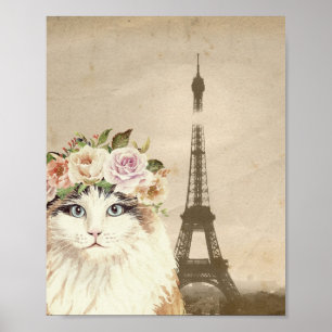 Extravagante Katze und Eiffelturm Kunstdruckerei Poster