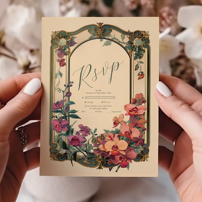 Extravagante klassische Jugendstil-Hochzeit RSVP Karte (Von Creator hochgeladen)
