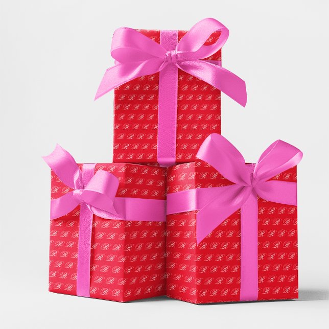 Extravagante klassische Kalligraphie Monogramm leu Geschenkpapier (Fancy Classic Calligraphy Monogram Bright Red Wrapping Paper)