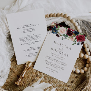 Extravagante klassische Rose Back & Front Hochzeit Einladung