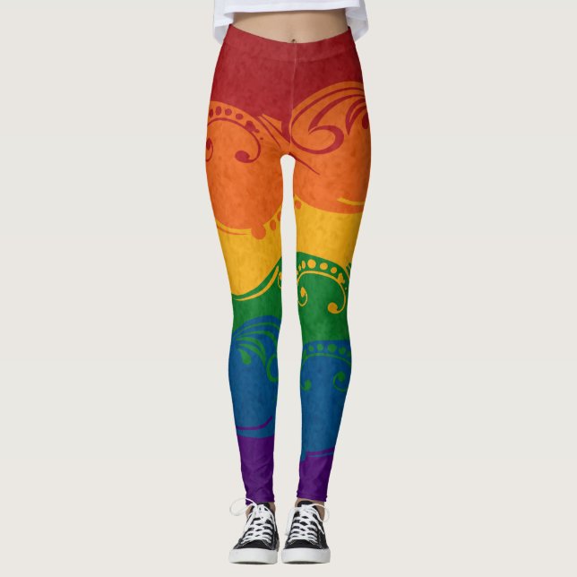 Extravagante LGBTQ-Fahne mit geschwungenen und wir Leggings (Vorderseite)