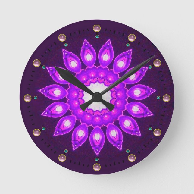 EXTRAVAGANTE LILA BLUME RUNDE WANDUHR (Vorderseite)