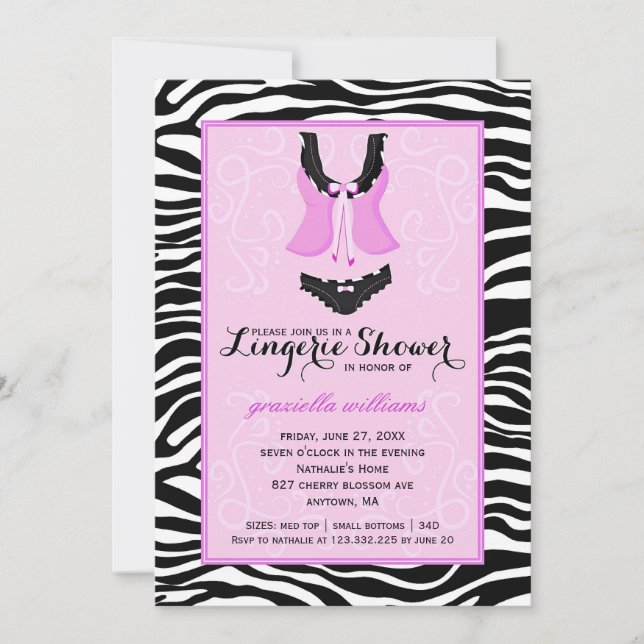 Extravagante lila Zebra-Wäsche-Dusche Bachelorette Einladung (Vorderseite)