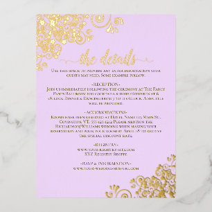 Extravagante Lilac Lila Gold Foil Wedding Details  Folie Einladungspostkarte