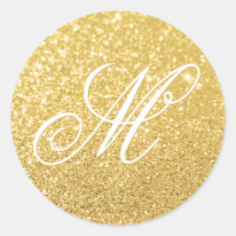Extravagante Monogram Imitate Pastel Bokeh Gold Gl Runder Aufkleber