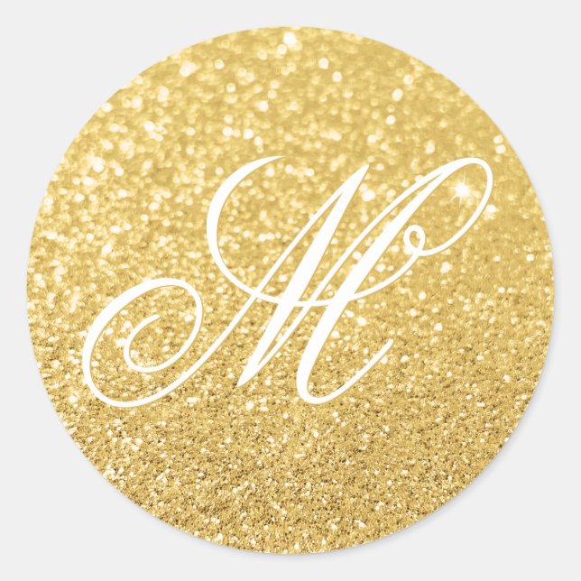 Extravagante Monogram Imitate Pastel Bokeh Gold Gl Runder Aufkleber (Vorderseite)